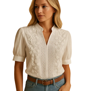 White elegant blouse for women with tailored fit and classic collar, perfect for work, casual days, and evening occasions.