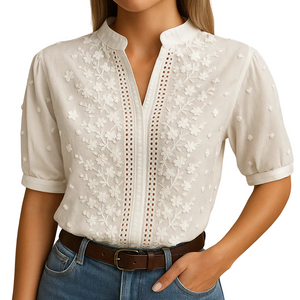 White elegant blouse for women with tailored fit and classic collar, perfect for work, casual days, and evening occasions.