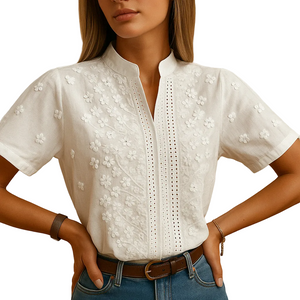 White elegant blouse for women with tailored fit and classic collar, perfect for work, casual days, and evening occasions.