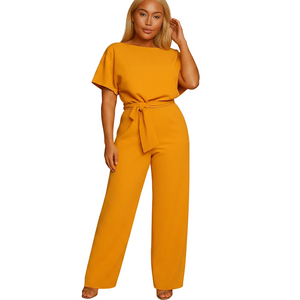 Women's high waist lace up jumpsuit for work and evening wear side profile