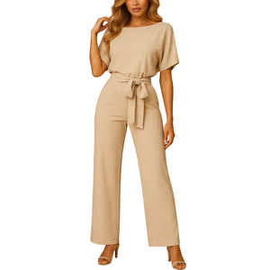 Black women's high waist lace up jumpsuit for work and evening wear