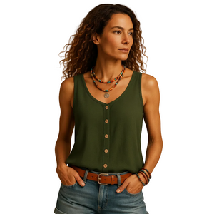 Women's sleeveless V neck summer top for casual everyday wear front view