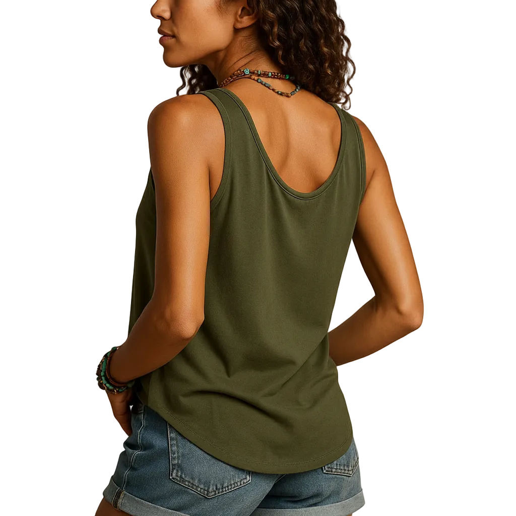 Women's sleeveless V neck summer top for casual everyday wear back view