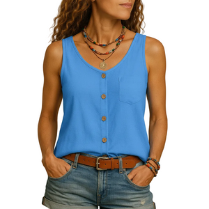 White women's sleeveless V neck summer top for casual everyday wear