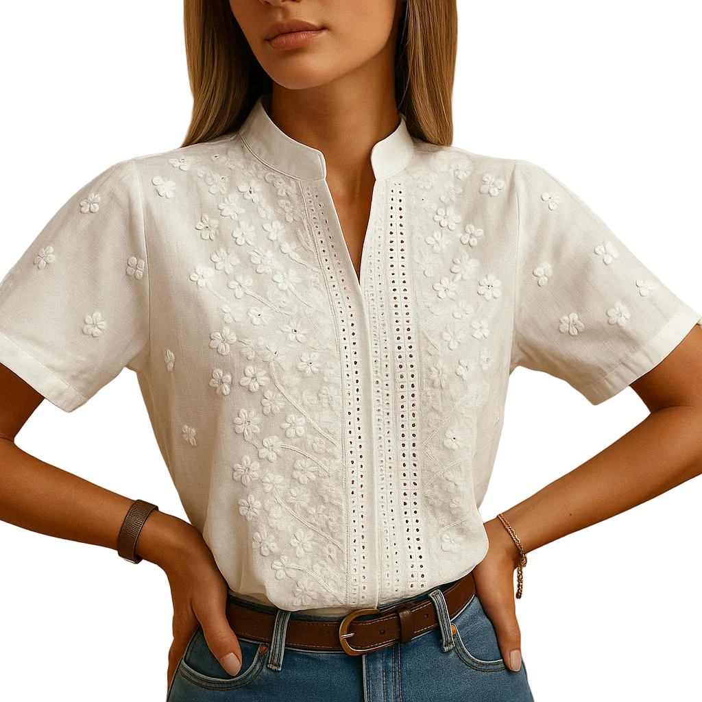 White elegant blouse for women with tailored fit and classic collar, perfect for work, casual days, and evening occasions.