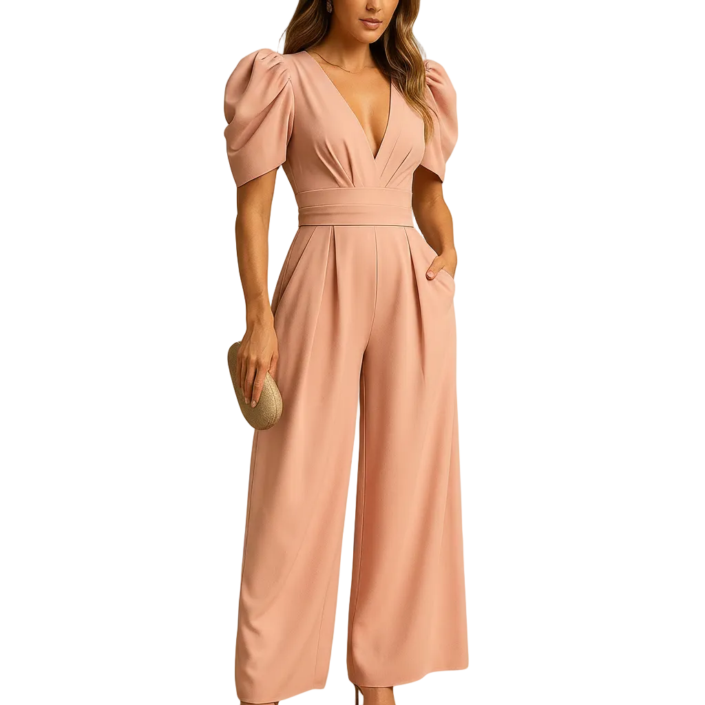 Women's elegant long jumpsuit for formal events and evening occasions front view