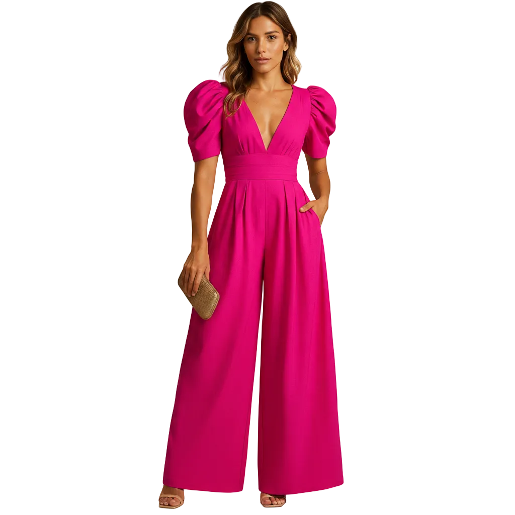 Peach women's elegant long jumpsuit for formal events and evening occasions