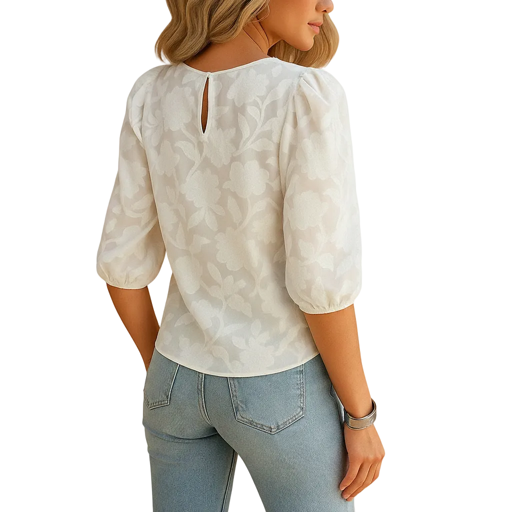 Women's floral print blouse with elegant everyday styling back view