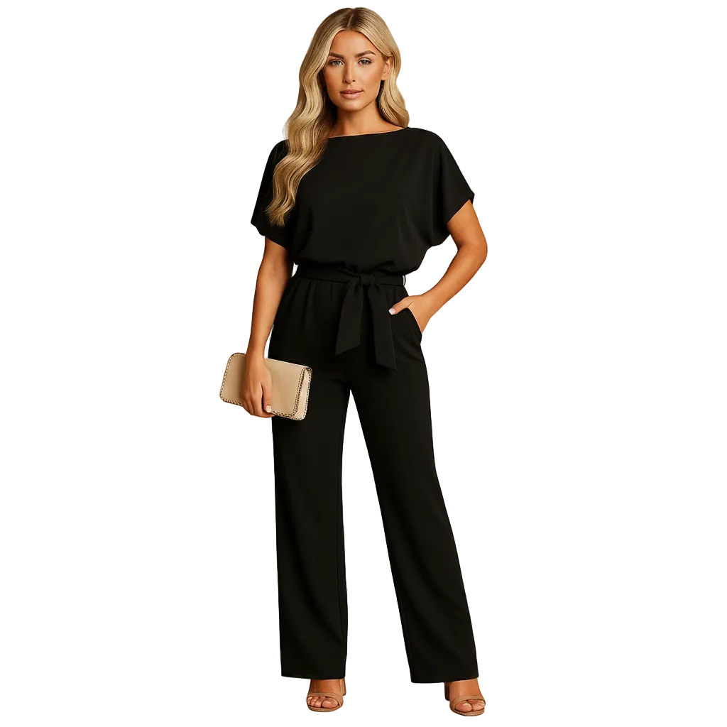 Women's high waist lace up jumpsuit for work and evening wear front view