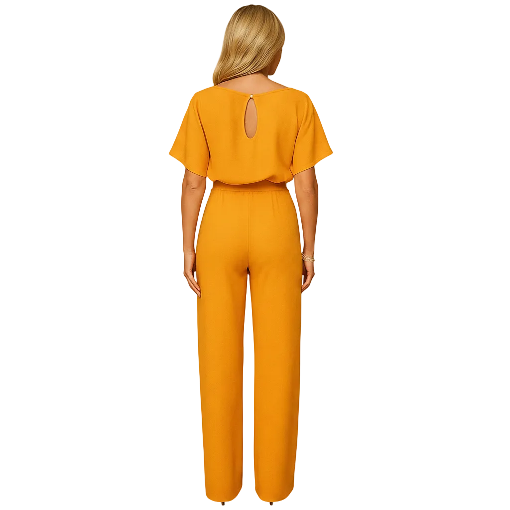 Women's high waist lace up jumpsuit for work and evening wear angled view