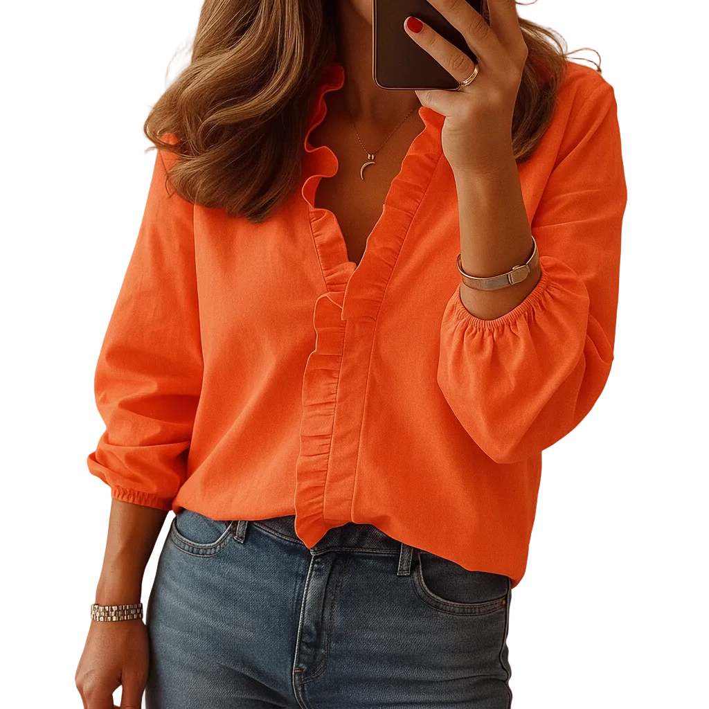 Women's ruffle detail blouse for office and special occasions front view