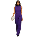 Halter neckline detail on women's sleeveless jumpsuit