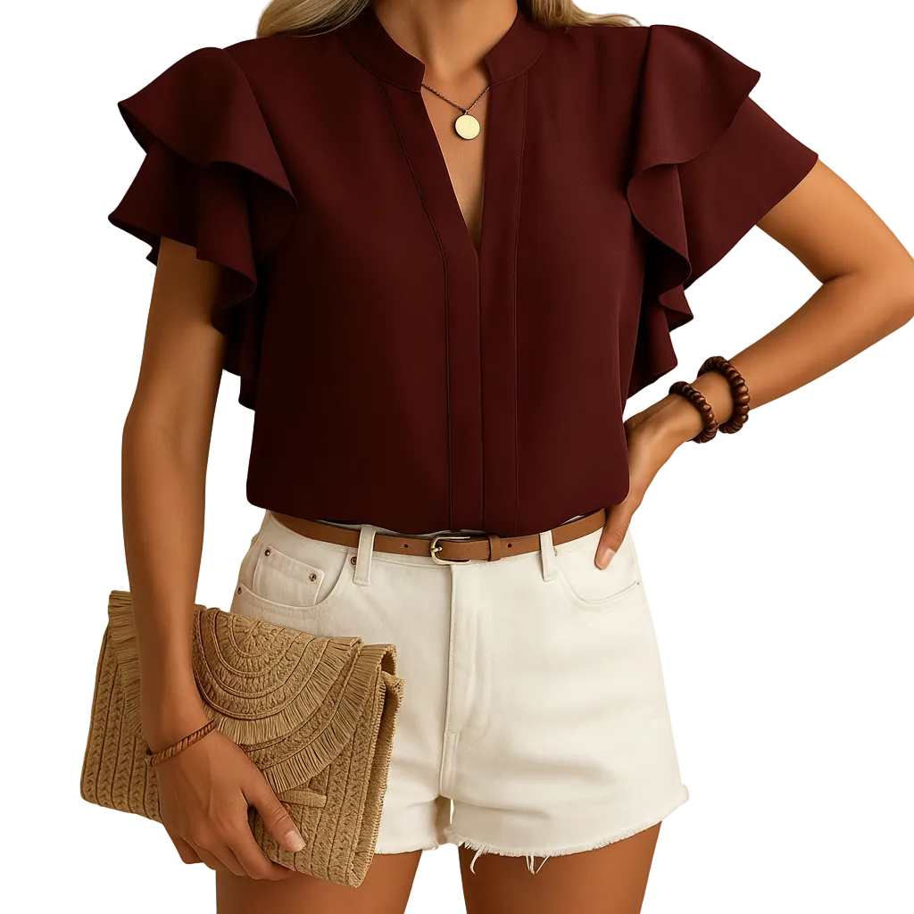 Tailored fit detail on women's sleeveless blouse