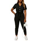 Women's tailored button front jumpsuit for work and social events side profile