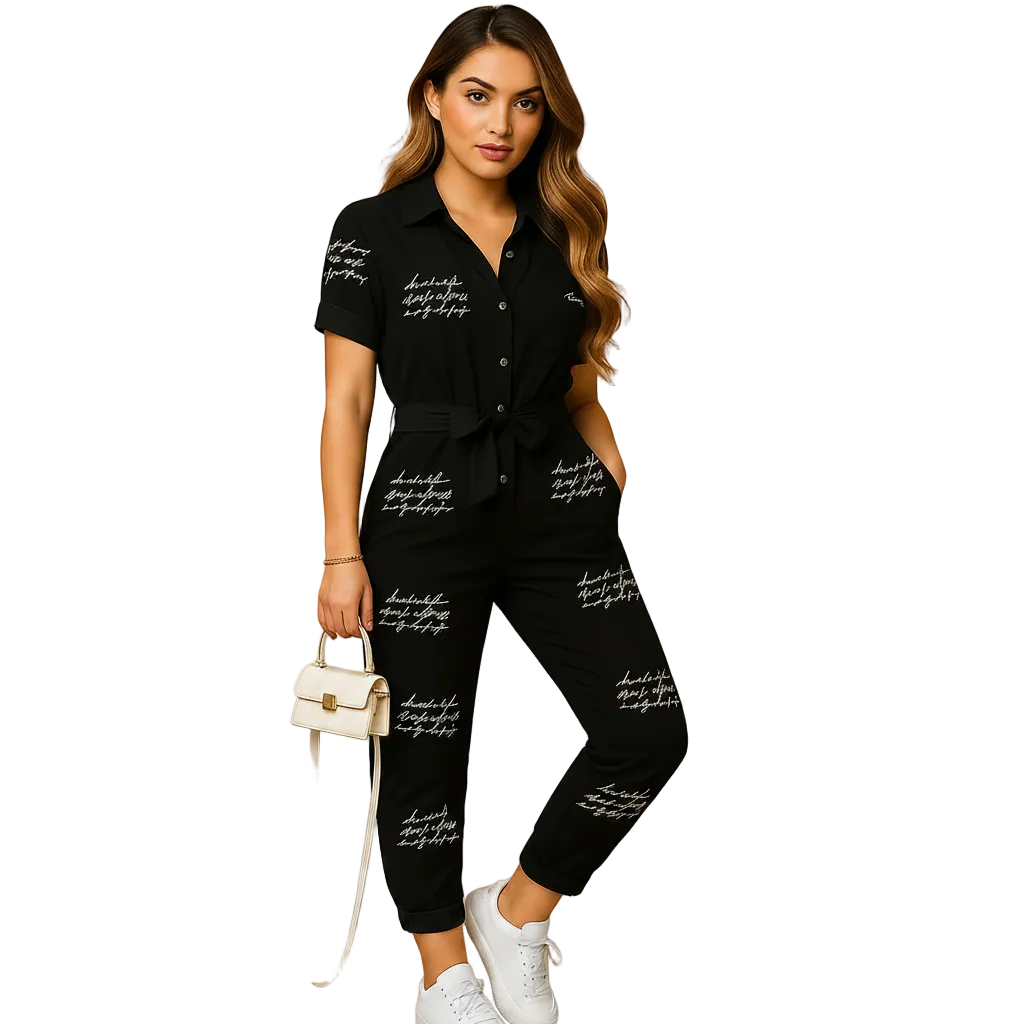 Tailored fit detail on women's button front jumpsuit