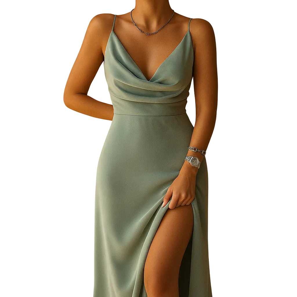 Women's V neck maxi dress front view