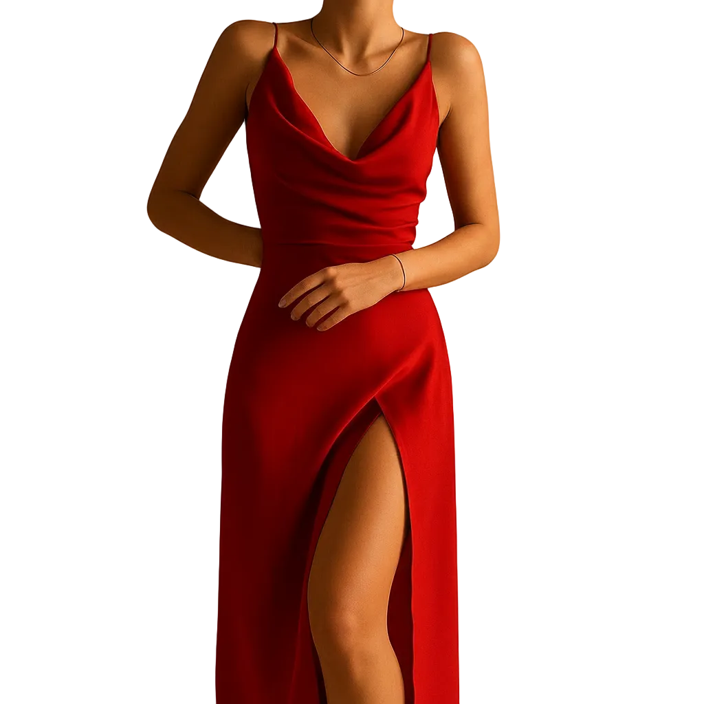 Women's V neck maxi dress side profile