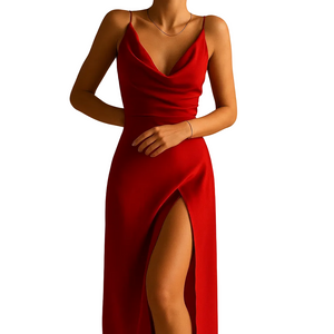 Women's V neck maxi dress side profile