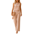 Women's wide leg jumpsuit with round neck for work and events front view